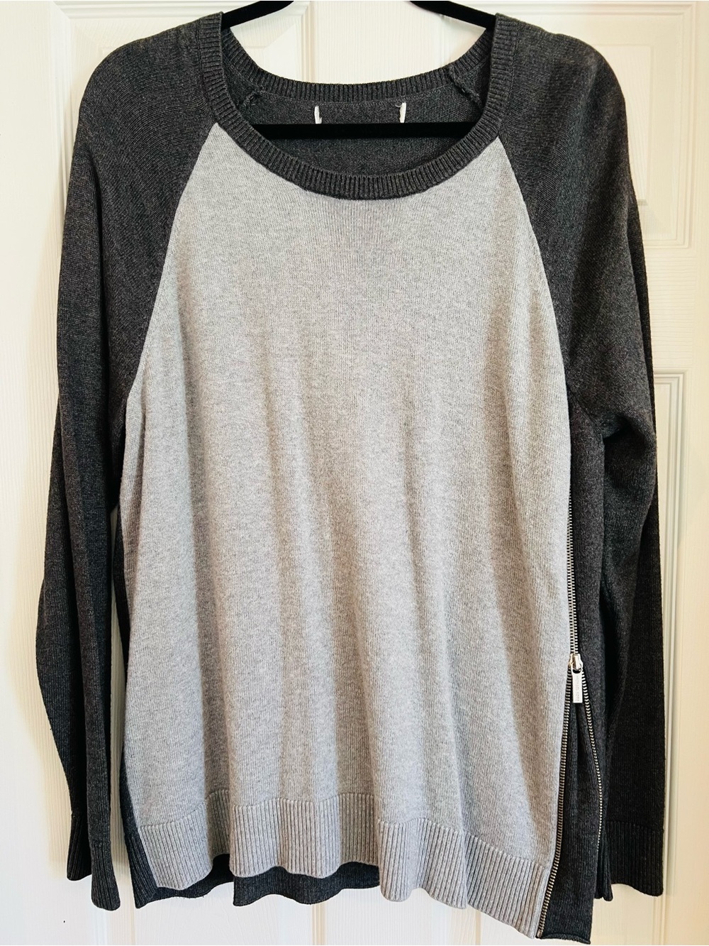 Michael Kors Two-Tone Gray Crewneck Sweater with Side Zip